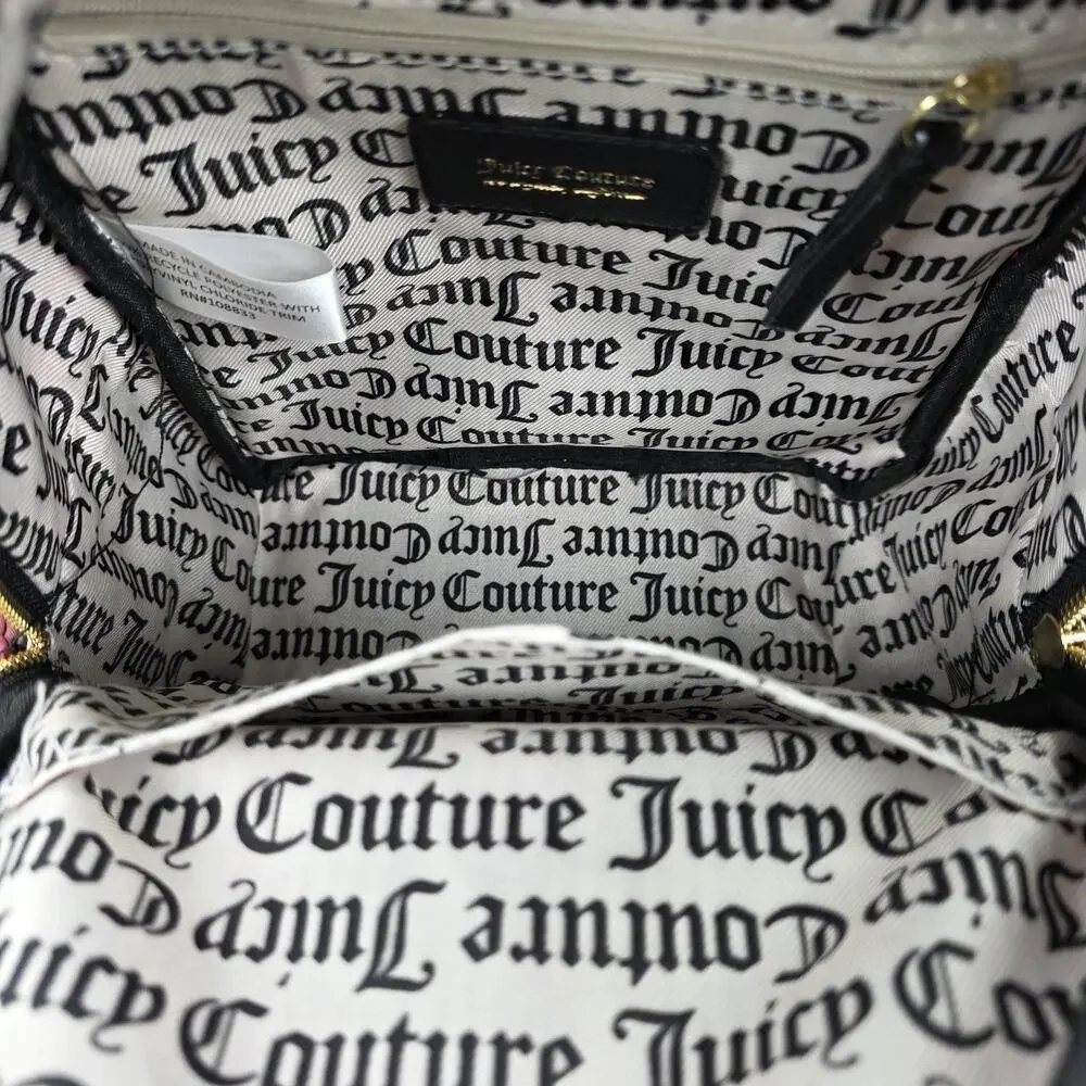 Juicy Couture Backpack Womens Mini Black Floral Rose Print Casual Daypack Zip